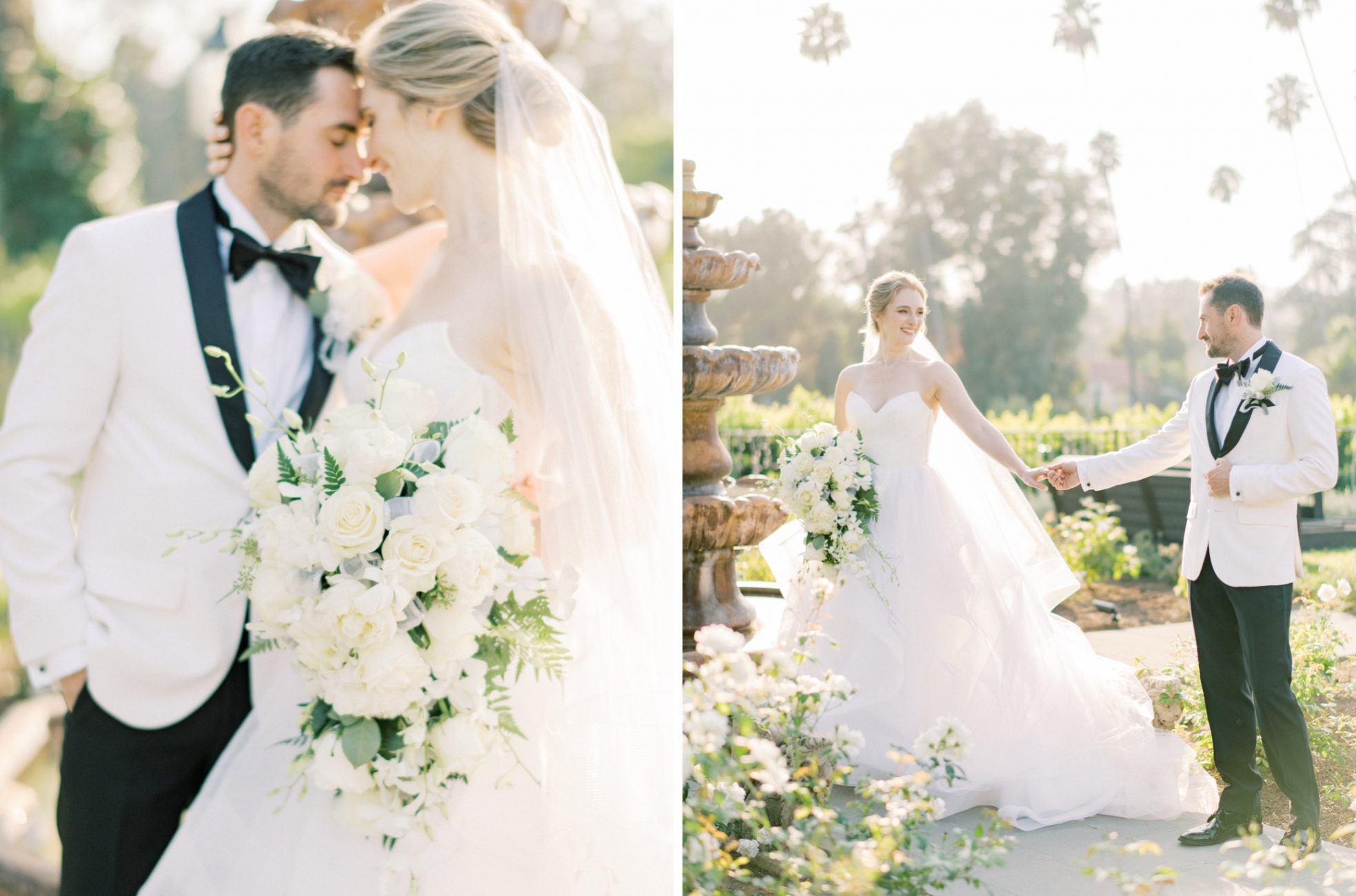 an intimate wedding portrait of a couple in beverly hills garden private estate
